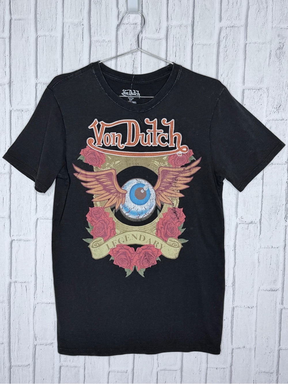 🪽 Von Dutch Legendary Winged Eye Roses Graphic Tee Black Small NWT